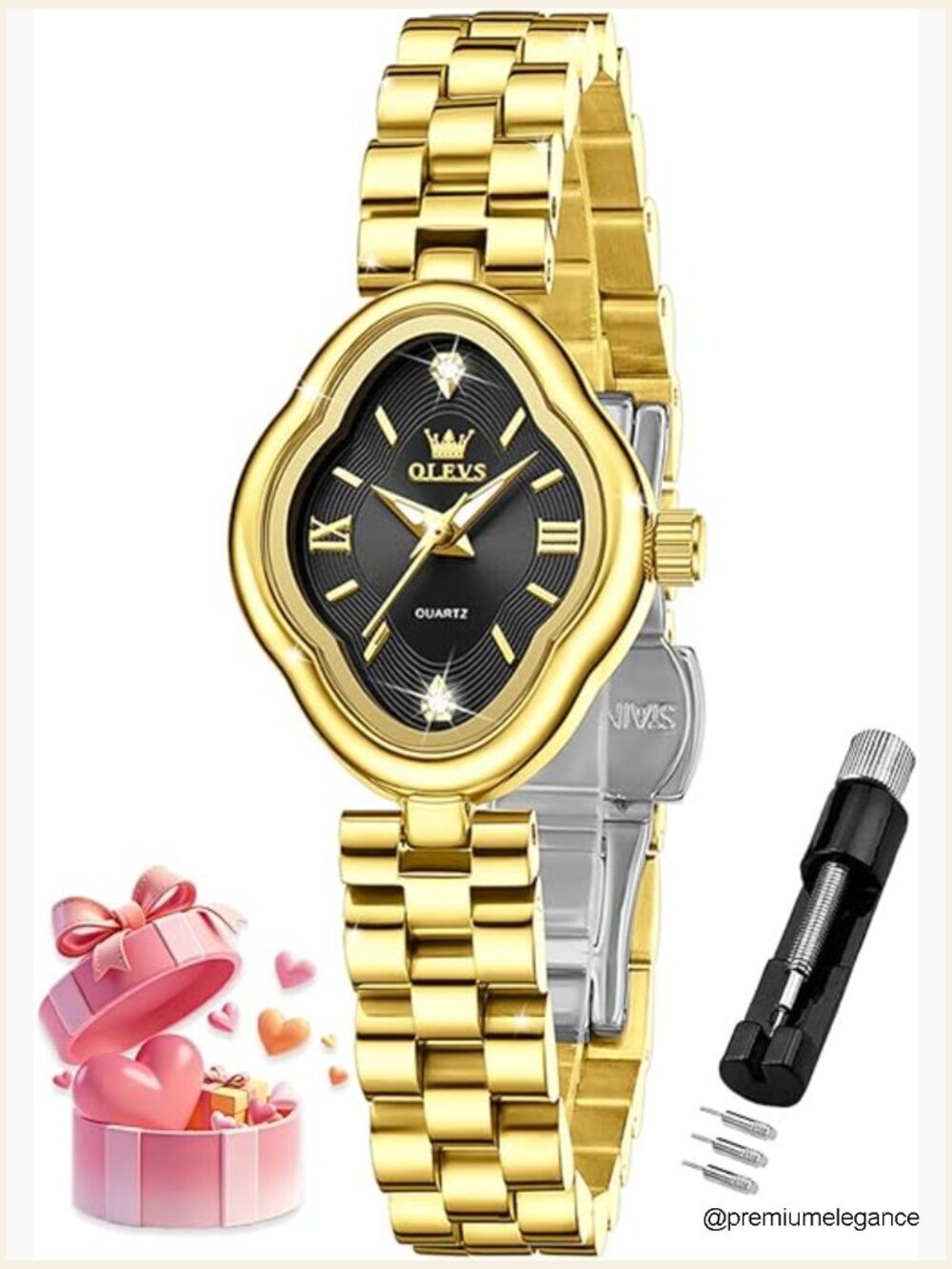 Elegant Dress Gold Stainless Steel Watch Waterproof Easy Read Small Wrist